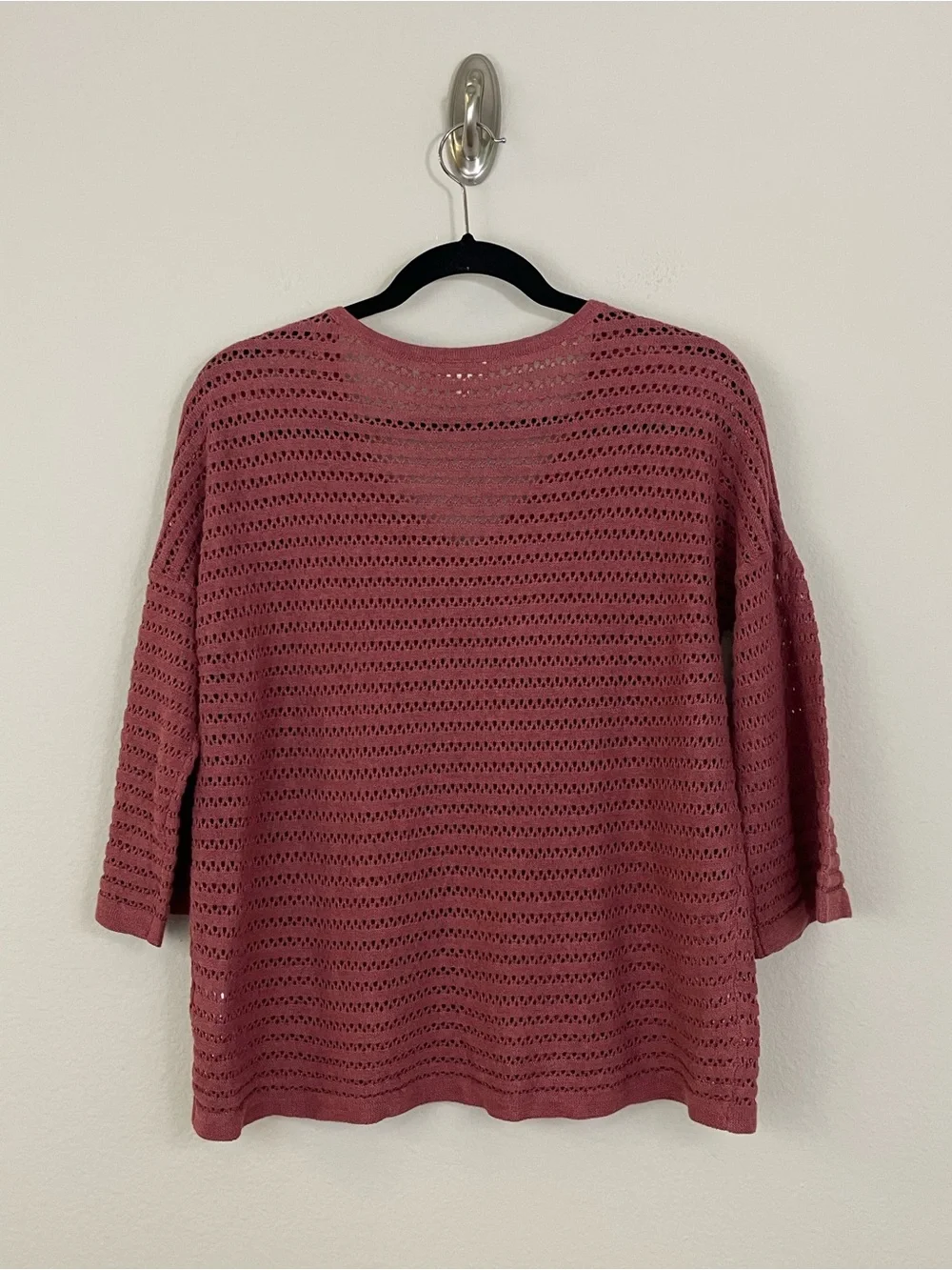 Garnet Hill Organic Cotton-Linen Blend Bell-Sleeve Pointelle Sweater Size Small